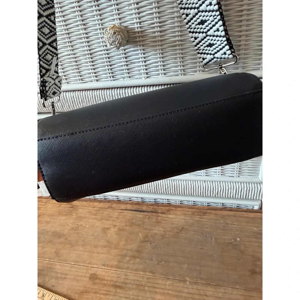 Aldo Black Saffiano Crossbody Bag with Woven Geometric Guitar Strap NEW